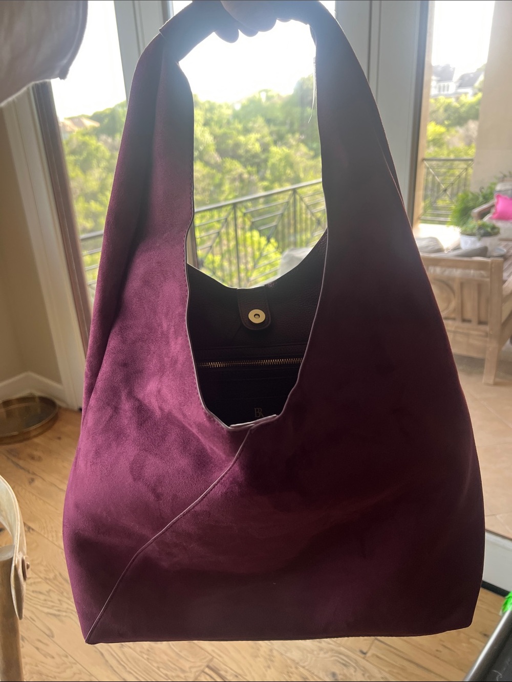 NWT BANANA REPUBLIC burgundy FAUX SUEDE HOBO SHOULDER BAG